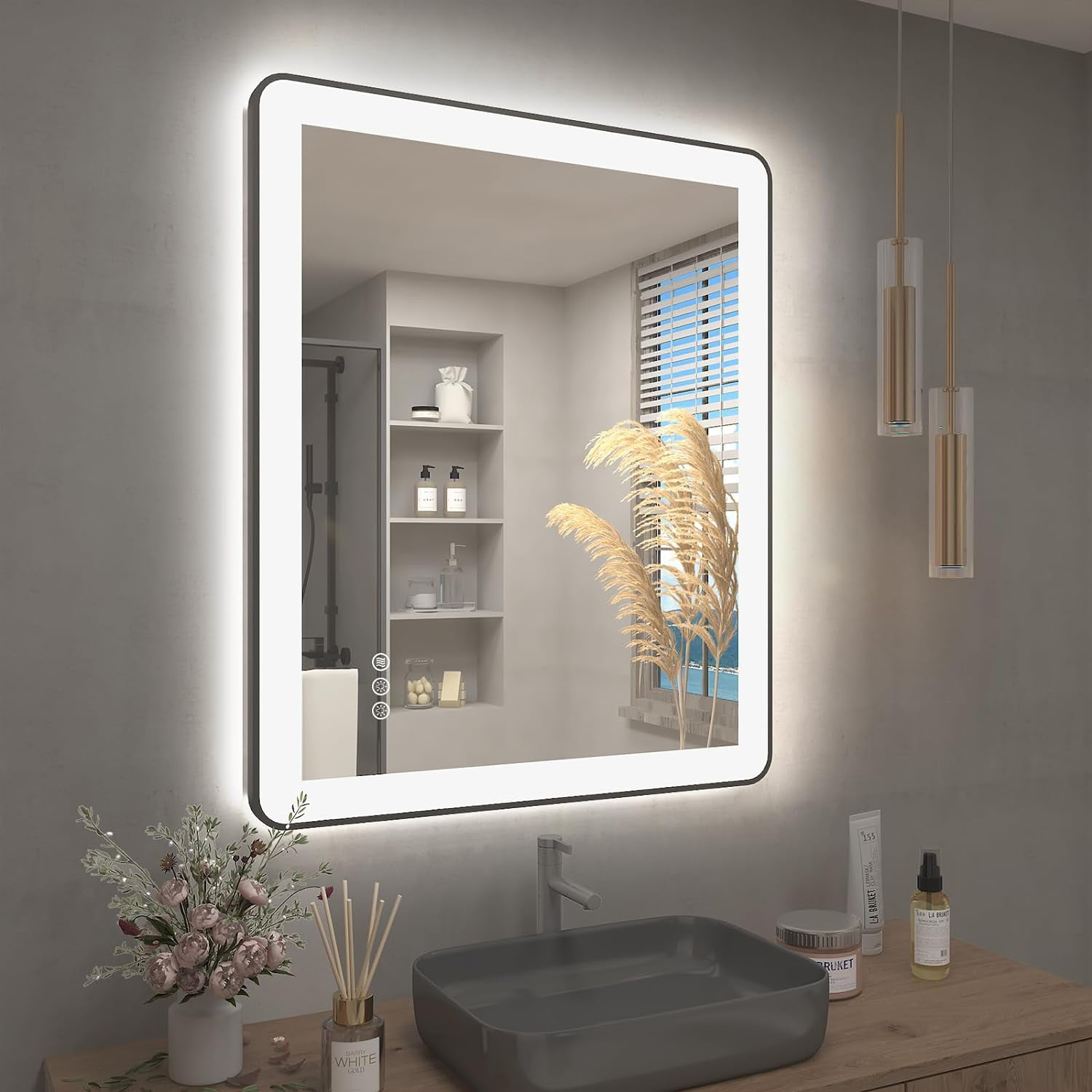 Dyconn Faucet M22 Black Frame Wall Mounted LED Bathroom Vanity Mirror(30"W X 36"H )