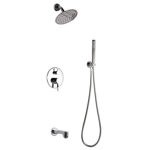 Dyconn Faucet Rain SS311A-CHRT Wall Mounted 3-Setting Shower Faucet System w/ 304T Stainless Steel Shower Head, Faceplate & Tub Spout in Chrome