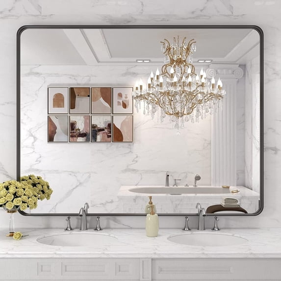 Dyconn Faucet Raven Rectangular Metal Framed Wall Mounted LED Bathroom Vanity Mirror in Black 36x48