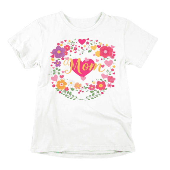 Dye Dirty Floral Mom Heart T-Shirt, Mother's Day Mama Graphic Tee (White, Small)