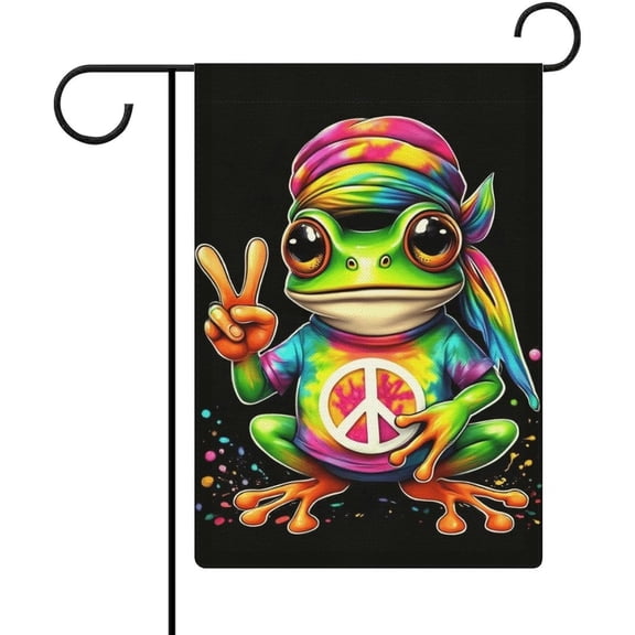 Dye Frog Peace Hippie Garden Flag 12 x 18 Inch Double Sided Burlap Outdoor Decor