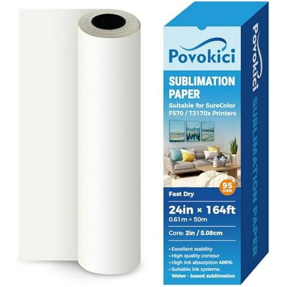 Dye Sublimation Paper Roll Fast Dry 95gsm 24in x 164ft 2" Core for E*pson F570 Heat Transfer Printing US Stock