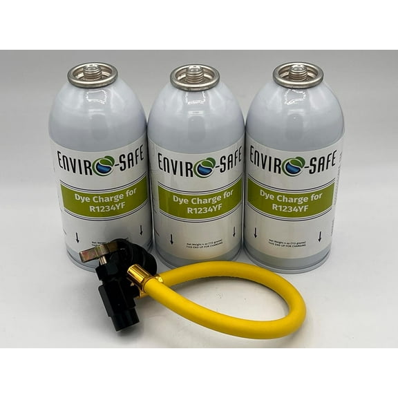 Dye for R1234yf Systems,3 cans and Brass Charging Hose,R-1234yf Refrigerant Support,Dye-1102