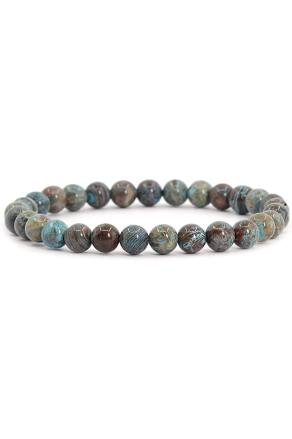 Dyed Blue Wood Veins Jasper Gemstone 6mm Round Beads Stretch Bracelet 6.5" Unisex