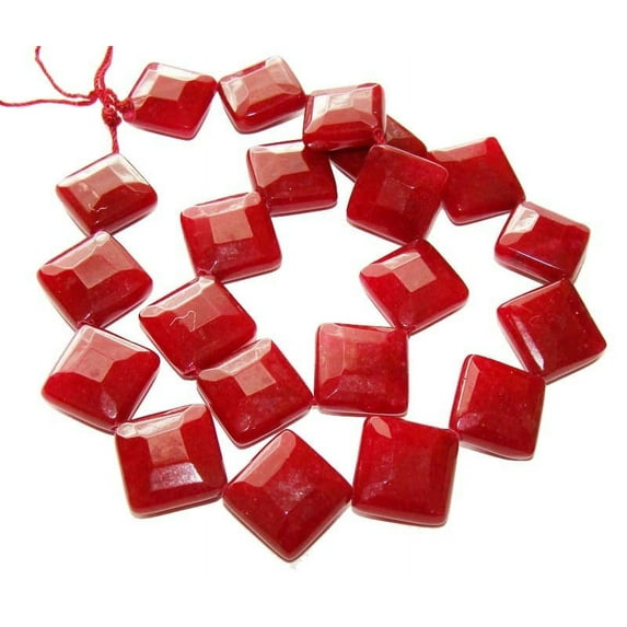 Dyed Faceted Diamond-Shaped Beads 16x16mm Ruby Jade Faceted Diamond-Shaped Beads Genuine Gemstone Natural Jewelry Making