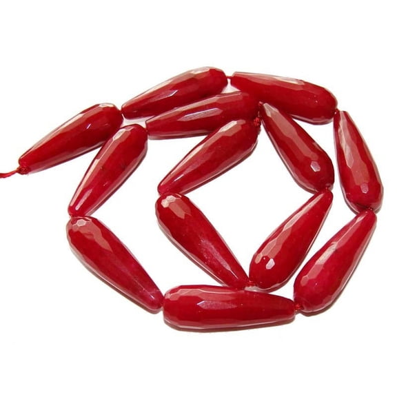 Dyed Faceted Long Teardrop Beads 10x30mm Ruby Jade Faceted Long Teardrop Beads Genuine Gemstone Natural Jewelry Making