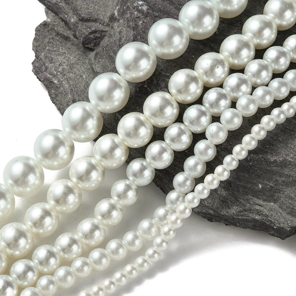 Dyed Glass Pearl Round Beads Strands White 4mm/6mm/8mm/10mm/12mm Hole: 1mm 70~216pcs/strand
