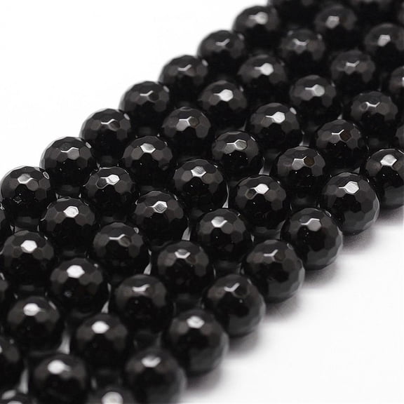 Dyed Heated Black Onyx Beads Strands Grade A Faceted Round 8mm Hole: 1mm 44pcs/strand 14.9 inch~15.1 inch