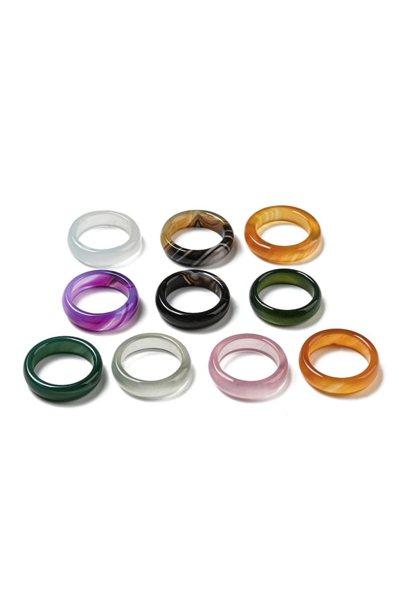 Dyed & Heated Natural Agate Plain Band Rings Size 7 1/4(17.5mm)