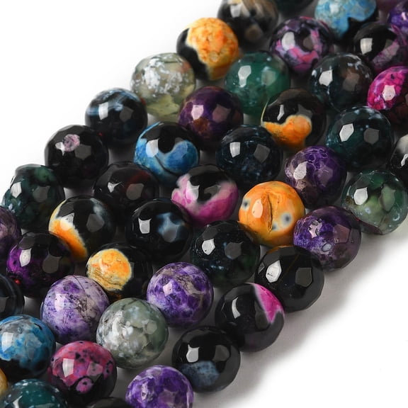 Dyed Heated Natural Fire Agate Beads Strands Faceted Round Mixed Color 8mm Hole: 1.2mm 48pcs/strand 36cm