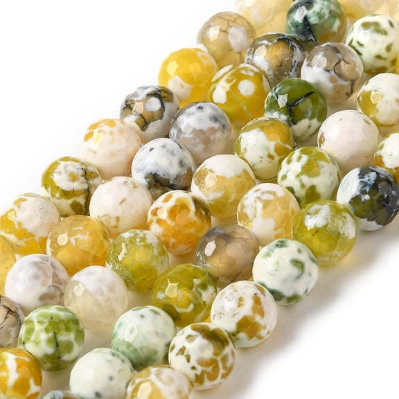 Dyed Heated Natural Fire Agate Beads Strands Faceted Round Yellow 8mm Hole: 1.2mm 49pcs/strand 14.84''(37.7cm)