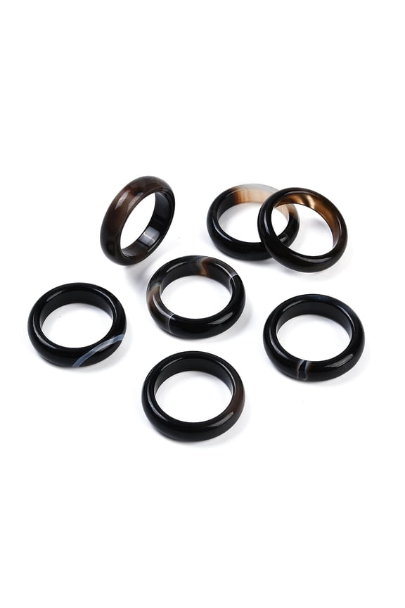 Dyed & Heated Natural Striped Agate/Banded Agate Finger Rings for Women Black 5.5mm Inner Diameter: 17~17.5mm