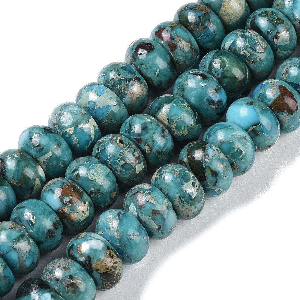 Dyed Imperial Jasper Beads Strands Rondelle Light Sea Green 10x6mm Hole: 1.5mm 68pcs/strand 15.75''(40cm)