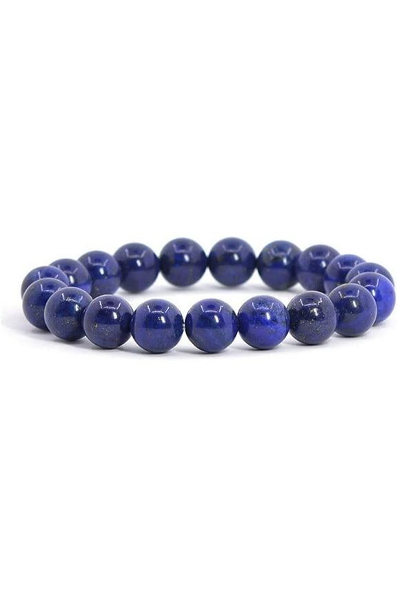 Dyed Lapis Gemstone 10mm Round Beads Stretch Bracelet 7 Inch Unisex