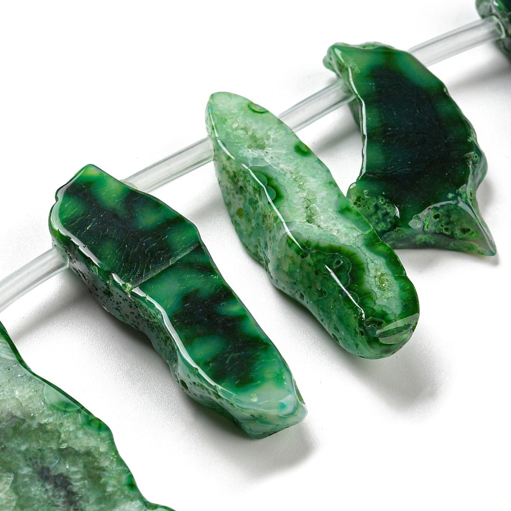 Dyed Natural Agate Nuggets Beads Strands Green 19~30x30~56x5~9mm Hole: 2mm about 13~15pcs/strand 15.3 inch