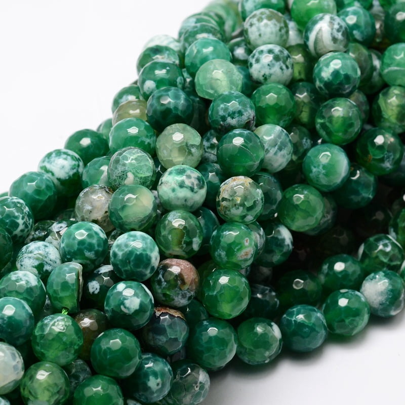 Dyed Natural Fire Agate Faceted Round Beads Strands Green 12mm Hole: 1mm 32pcs/strand 14.9 inch