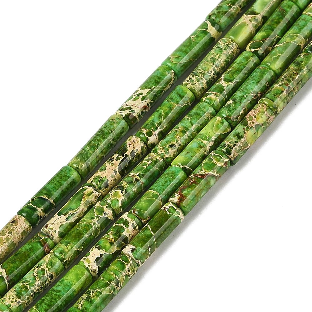 Dyed Natural Imperial Jasper Beads Strands Column Lime Green 13~14x4.5mm Hole: 1.4mm 30pcs/strand 15.79~15.94''(40.1~40.5cm) Diy