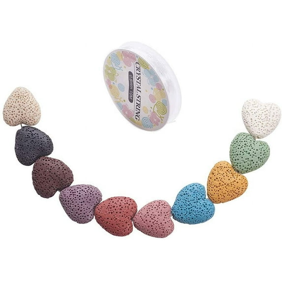 Dyed Natural Lava Rock Bead Strands Heart Mixed Color 7.4x7.3x2.5cm 30pcs/box