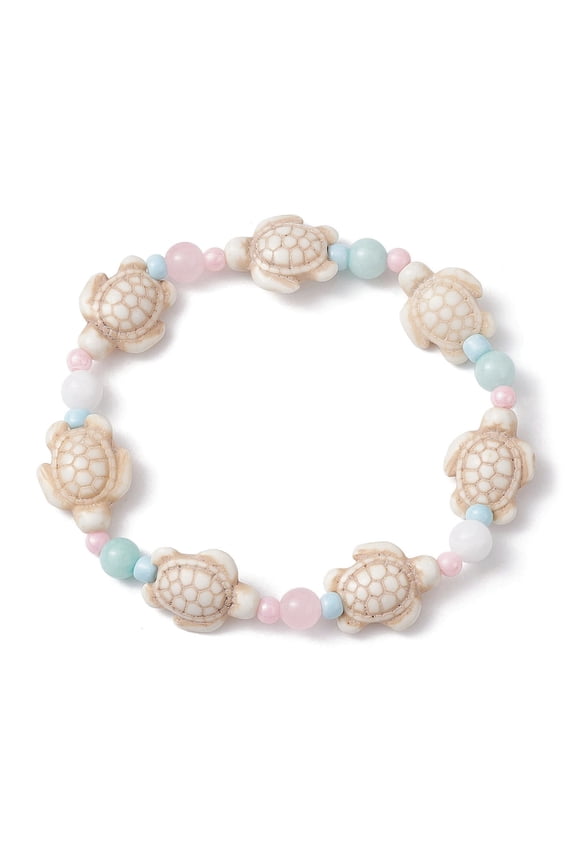Dyed Natural Malaysia Jade Turquoise Turtle Beaded Stretch Bracelets Ocean Theme Bracelet Inner Diameter: 2-3/8 inch(6cm)