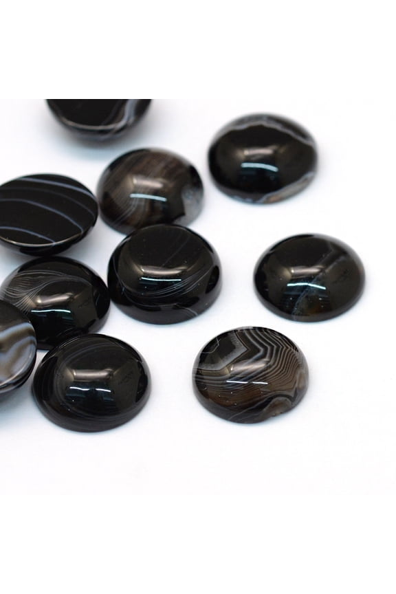 Dyed Natural Striped Agate/Banded Agate Cabochons Half Round/Dome Black 16x6~7mm Banded Agate
