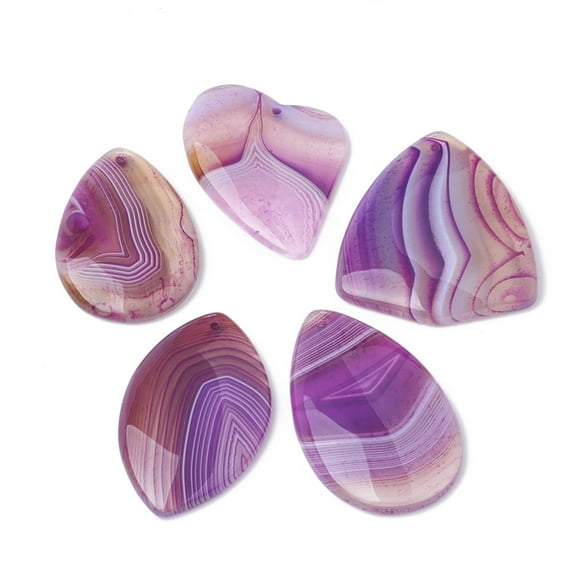 Dyed Natural Striped Agate/Banded Agate Pendants Mixed Shape Orchid 36~54x32~41x5~7mm Hole: 2mm