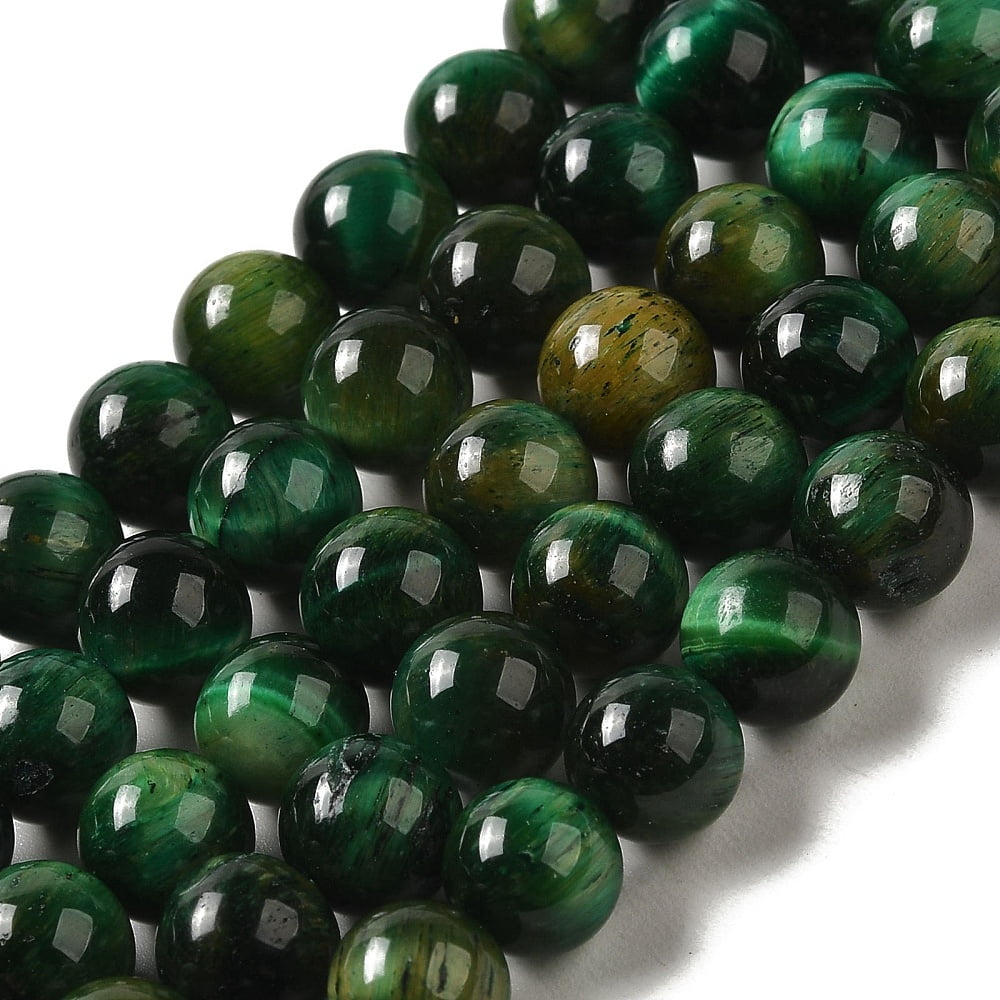 Dyed Natural Tiger Eye Beads Strands Round Dark Green 8mm Hole: 1.2mm about 48pcs/strand 15.55 inch(39.5cm)