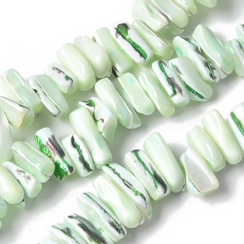 Dyed Natural Trochus Shell Beads Strands Light Green 9~21x5~7x6~8mm Hole: 1.2mm 54~67pcs/strand 14.76~15.24 inch(37.5~38.7cm)