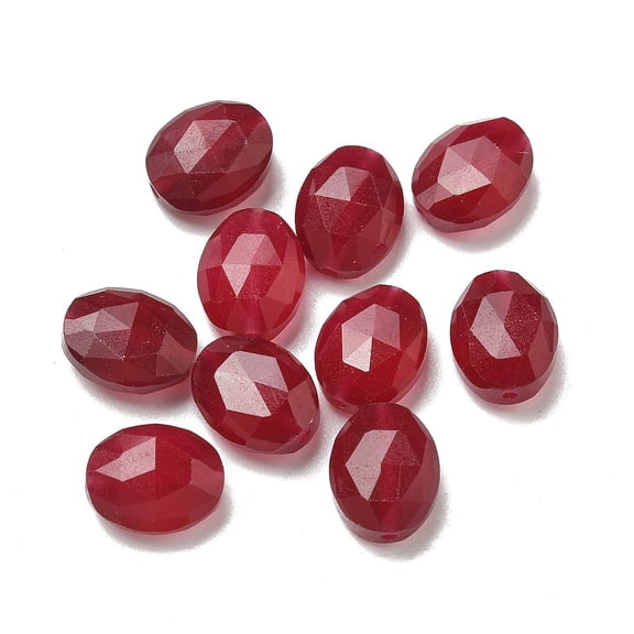 Dyed Natural White Jade Beads Faceted Oval FireBrick 9.5~10x8x4.5mm Hole: 1mm diy