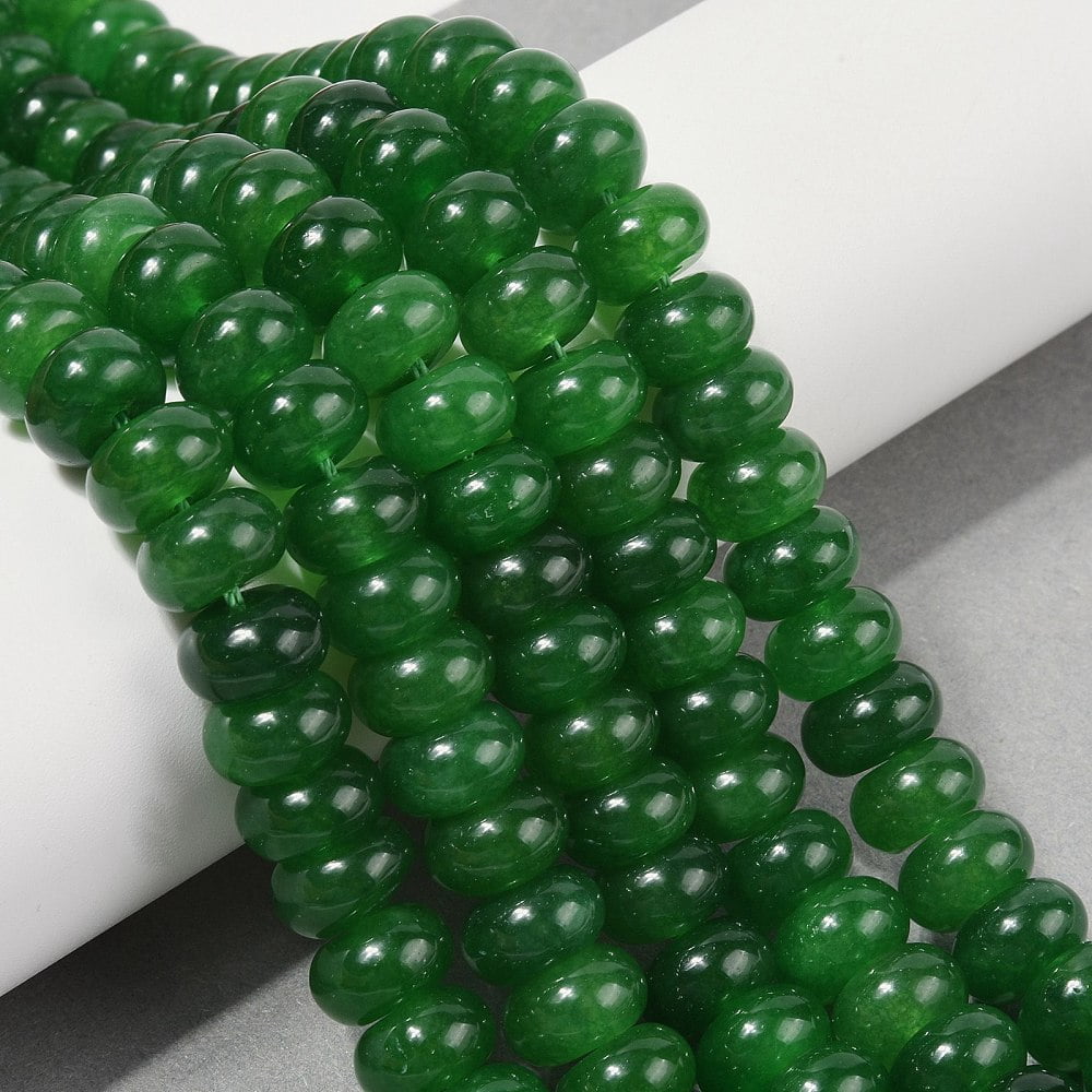 Dyed Natural White Jade Beads Strands Rondelle Green 10x6mm Hole: 1.2mm 63pcs/strand 14.88''(37.8cm)