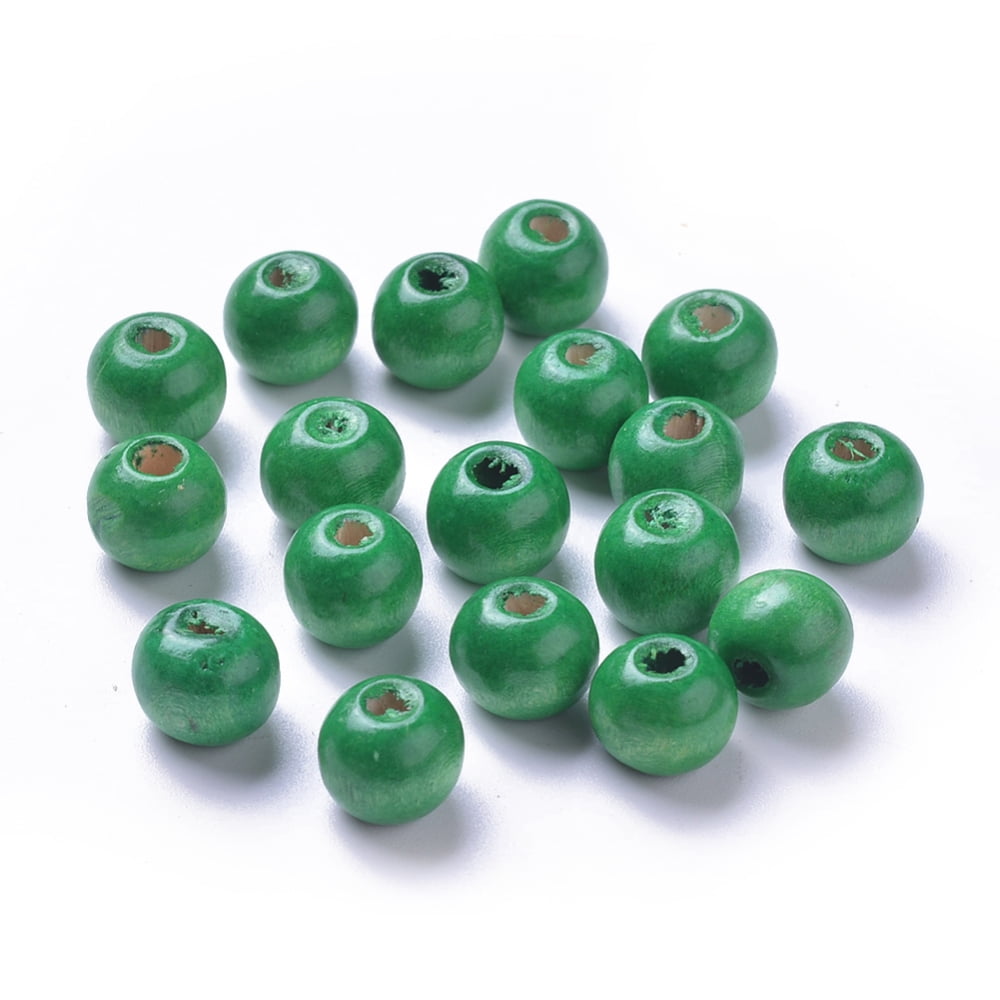 Dyed Natural Wood Beads Round Lead Free Green 10x9mm Hole: 3mm about 3000pcs/1000g