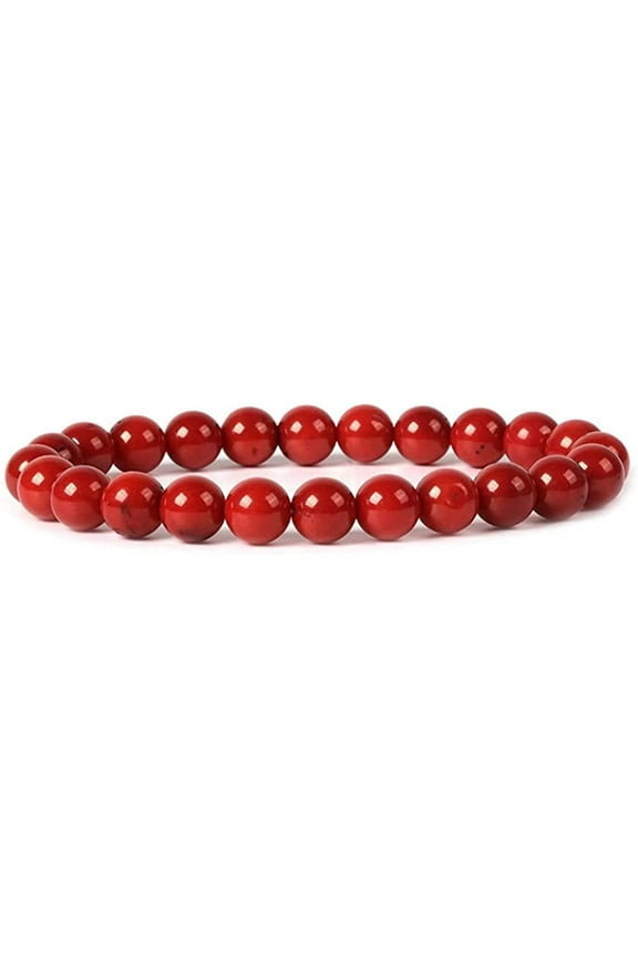 Dyed Red Coral Gemstone 8mm Round Beads Stretch Bracelet 7 Inch