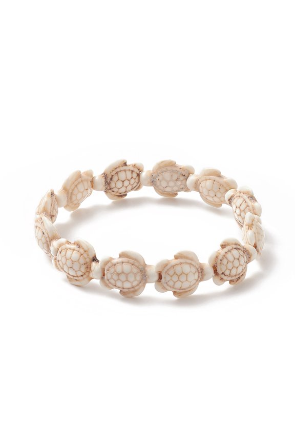 Dyed Sea Turtle Beaded Stretch Bracelets for Women White Inner Diameter: 2-3/8 inch(6.1cm)