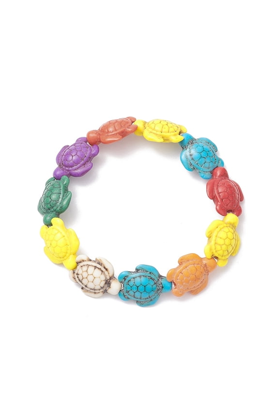 Dyed Synthetic Turquoise Sea Turtle Beaded Stretch Bracelet for Women Colorful Inner Diameter: 2 inch(5cm)