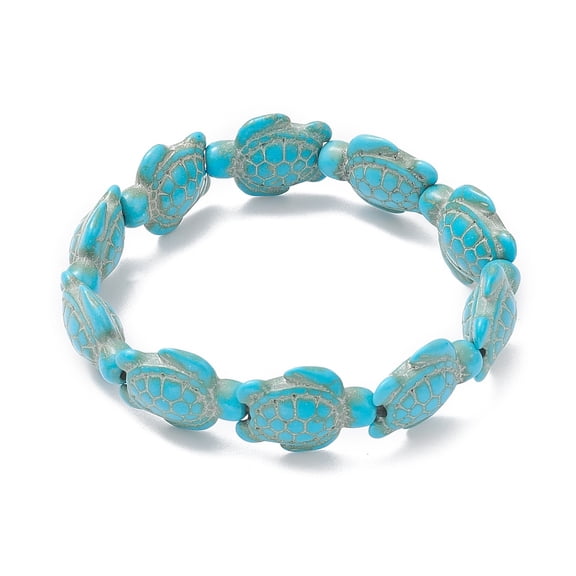 Dyed Synthetic Turquoise Tortoise Beaded Stretch Bracelet for Kids Turquoise Inner Diameter: 1-7/8 inch(4.7cm)