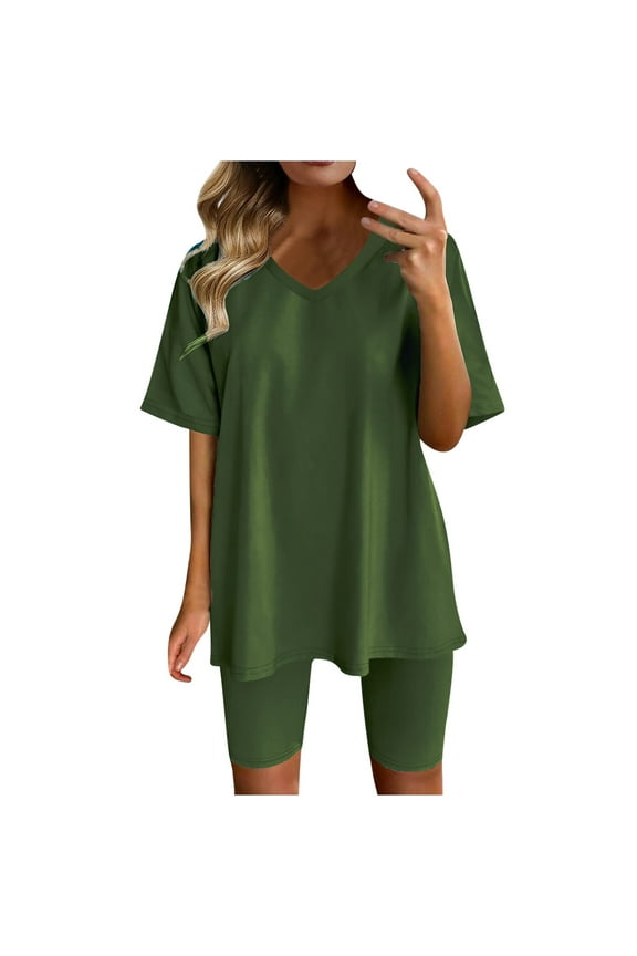 Dyegold 2 Piece Outfits For Women Summer Casual Oversized T-Shirt Tops Biker Shorts Set Workout Sports Tracksuit Plus Size