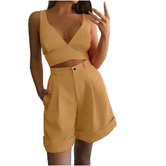 Dyegold 2 Piece Outfits For Women Summer Crop Tops Wide Leg Shorts Suit Two Piece Lounge Matching Sets Trendy Vacation Sets
