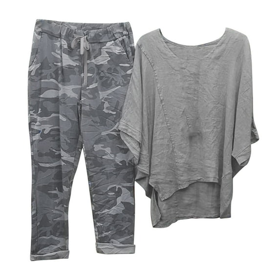 Dyegold 2 Piece Outfits For Women Summer Plus Size Half Sleeve Blouse And Shorts Set Comfy Camouflage Pants Tracksuit Set