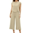 thumbnail image 1 of Dyegold 2 Piece Outfits For Women Summer Sleeveless V-Neck Button Tank Top Flowy Wide Leg Pants Matching Lounge Set Jumpsuit, 1 of 7