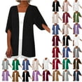 Pimelu 3/4 Sleeve Cardigan for Women Lightweight Linen Cotton Summer Cardigans Casual Loose Open