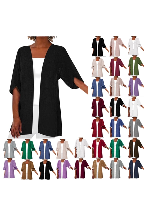 Dyegold 3/4 Sleeve Cardigan For Women Lightweight Linen Cotton Summer Cardigans Casual Loose Open Front Thin Sweaters Jacket