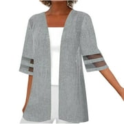Dyegold 3/4 Sleeve Cardigan For Women Lightweight Linen Cotton Summer Cardigans Casual Loose Open Front Thin Sweaters Jacket