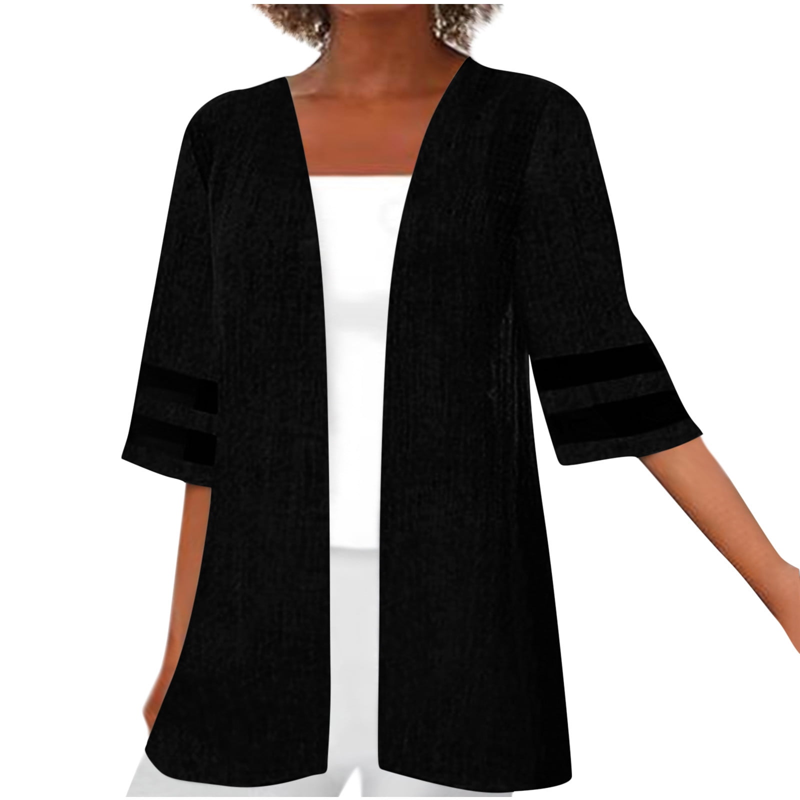 Black Blazer Women Utoimkio Clearance 3/4 Sleeve Cardigan For
