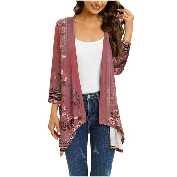 Dyegold 3/4 Sleeve Cardigans for Women Casual Drape Open Front Lightweight Summer Fall Cardigan High Low Hem Jackets Kimono