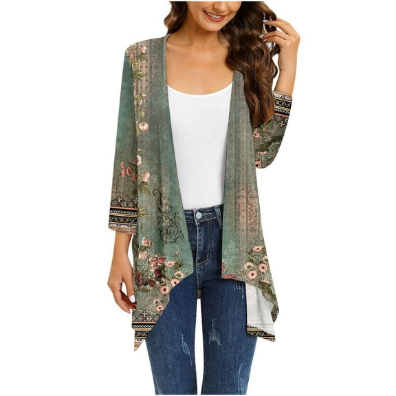 Dyegold 3/4 Sleeve Cardigans for Women Casual Drape Open Front Lightweight Summer Fall Cardigan High Low Hem Jackets Kimono
