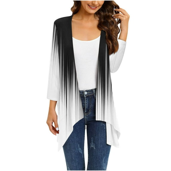 Dyegold 3/4 Sleeve Cardigans for Women Casual Drape Open Front Lightweight Summer Fall Cardigan High Low Hem Jackets Kimono