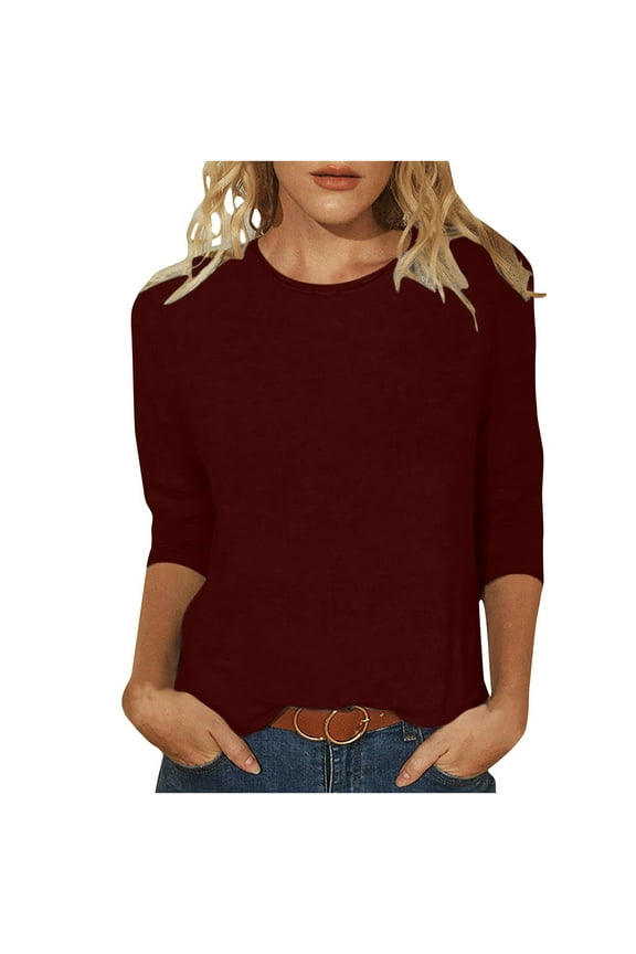 Dyegold 3/4 Sleeve Tops For Women Fall Fashion 2023 Blouses Cute Basic Dressy Casual Shirts Blusas Casuales De Mujer Bonitas