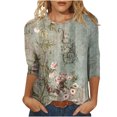 thumbnail image 1 of Dyegold 3/4 Sleeve Tops For Women Summer Round Neck Dressy Casual Vintage Floral Print Shirts Plus Size Trendy Blouses Tunic, 1 of 5