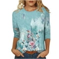 thumbnail image 1 of Dyegold 3/4 Sleeve Tops For Women Summer Round Neck Dressy Casual Vintage Floral Print Shirts Plus Size Trendy Blouses Tunic, 1 of 5