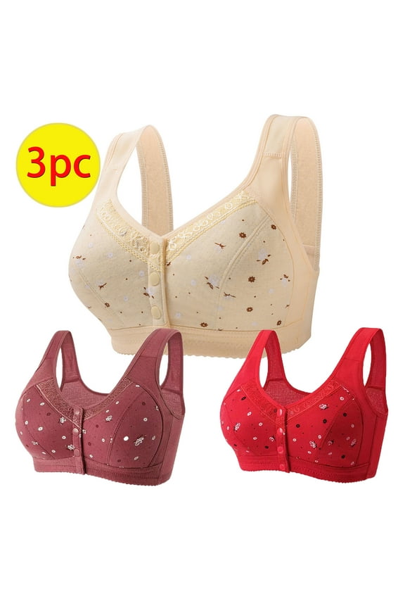 Dyegold 3PC Women Bras Wireless Online Shopping Solid Casual Full Coverage Wirefree Sports Bra Wireless Seamless Ladies Bras Comfort Plus Size Bra Stretch Bralette Front-Close Everyday Wear Underwear