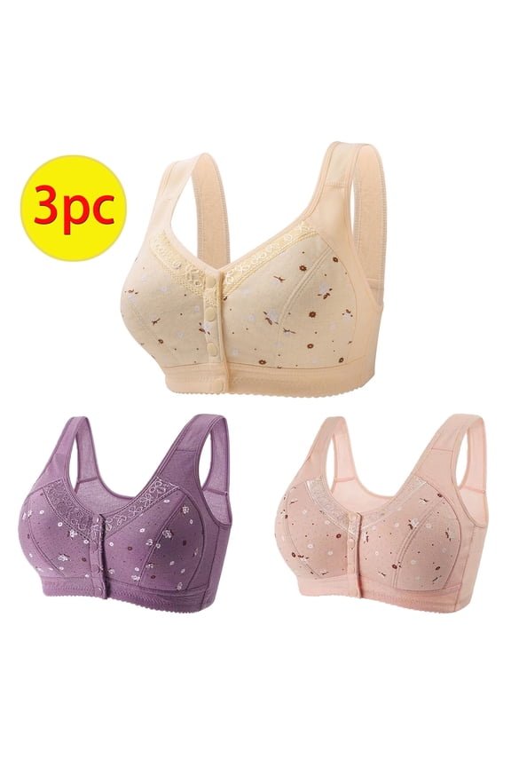 Dyegold 3PC Womens Bras No Underwire Prime Wirefree Stretch Full Coverage Comfort Bralettes Front-Close Casual Ladies Bras Seamless Wireless Underwear Solid Bra Plus Size Sports Bra Bralette